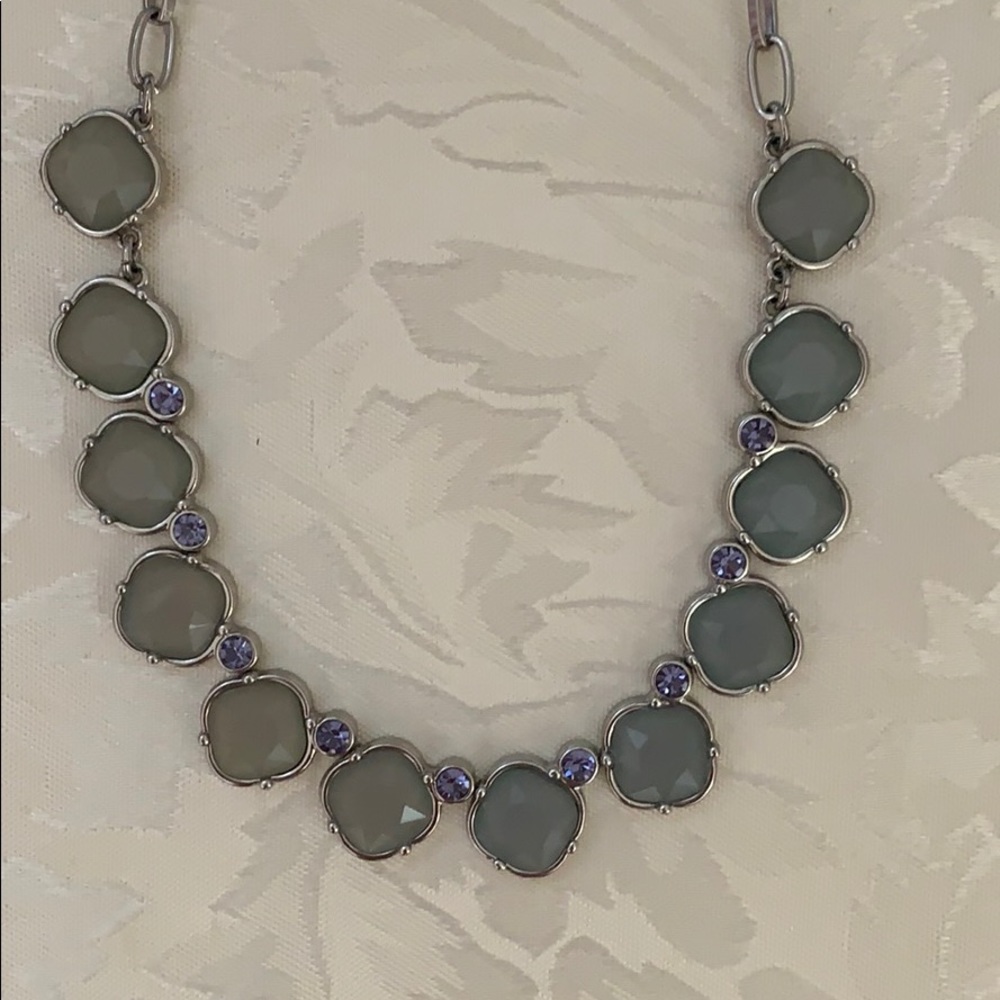 Silver with green and purple statement necklace
